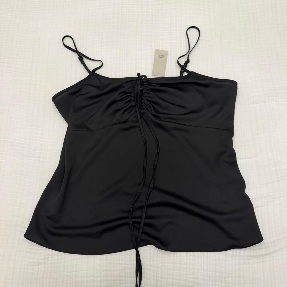river island black satin ruched front cami top